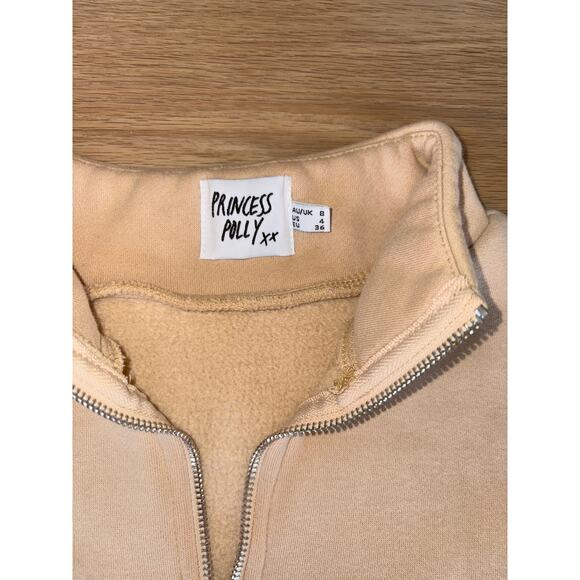 Princess Polly sweatshirt tan cropped pullover hoodie with zipper size 4 - Picture 3 of 3